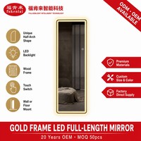 Miroir sur pied Fullkenlight LED pleine longueur, design moderne, interrupteur tactile, cadre doré, fixation murale