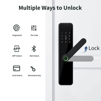 Serrure de porte intelligente sans clé avec contrôle à distance via l'application Bluelock TTlock, déverrouillage par empreinte digitale, mot de passe et carte pour les portes de maison et d'hôtel