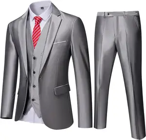 Costume 3 pièces coupe ajustée pour homme, ensemble veste et pantalon à un bouton avec cravate