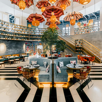Canapé d'angle rond de luxe pour restaurant occidental avec table et chaises, en tissu, pour hôtel, design moderne et écologique