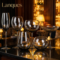 Ensemble de verres à boire en cristal soufflé à la main, sans plomb, couleur fumée, forme bulbe, de la marque Lanques, compatibles lave-vaisselle, pour flûtes à vin