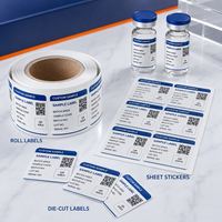 Étiquettes personnalisées pour flacons de peptides numérotés par lot, autocollants imperméables pour petits échantillons, service d'impression OEM pour numéros de série de lot