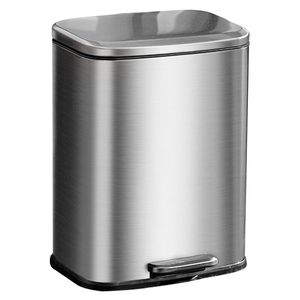 6l Stainless Steel Pedal <strong>Trash</strong> Can Square <strong>Trash</strong> Bin Foot Pedal for Kitchen <strong>Bathroom</strong> Dustbin With Soft Colose <strong>Lid</strong>