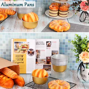 Disposable Foil Bake Pan Factory Direct Supply Colored Gold 445ml Bakery Pans Oven Safe Round Disposable Aluminium Foil Baking Cups With Plastic Lids