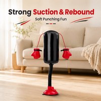 Mainan Kucing Tinju Kantong Tinju Pegas dengan Suction Cup, Dapat Disesuaikan, Interaktif, Main Sendiri, Kulit Imitasi, 35cm, untuk Anak Kucing, 82g, Merah Hitam