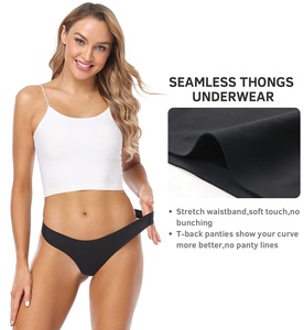 Tangas en soie pour femmes, Logo personnalisé OEM, sans couture, culotte avec Logo imprimé - Product Image 3