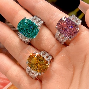 High Quality Eco-friendly Copper 12*16mm Paraiba Zircon Jewelry High Quality Couples CZ Women Fine Finger <b>Rings</b> for Women - Product Image 5