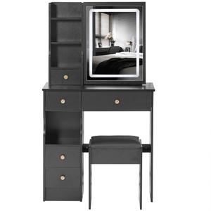 Vanity masa + minderli dışkı, büyük sürgülü, dokunmatik kontrol, üç renkli anahtarlama, parlaklık LED ayna ayarlamak - Product Image 2