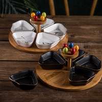 Assiette à fruits en céramique de marbre, nouveau, avec broches à base en bambou et en bois, assiette de collation pour fruits secs et noix
