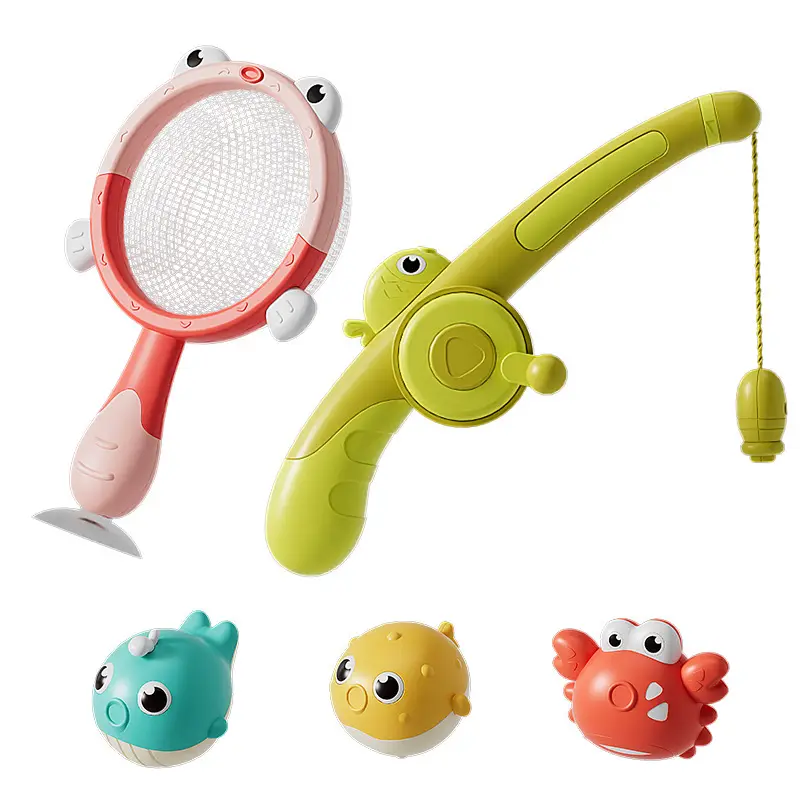Brinquedo de banho magnético para crianças, banheira magnética para pesca, brinquedo com vara e rede