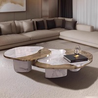 Table basse de luxe pour salon, mobilier moderne en métal, tables basses rondes en marbre avec miroir