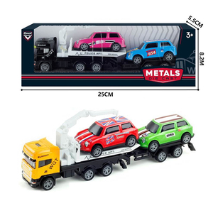 Camion con pianale in lega in scala 1:64 con mini auto, set di veicoli da trasporto in metallo pressofuso per bambini, regalo da collezione - Product Image 5