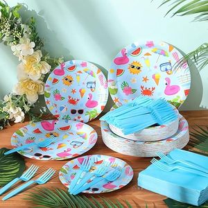 Juego de Fiesta Temática de Flamencos Modernos de 144 Piezas, Incluye 24 Platos y Vasos de Papel Tropicales, Cubiertos Desechables Rosas para Cumpleaños - Product Image 1