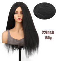 Perruque de mode haut de gamme pour femme, style européen et américain, noire, cheveux longs et raides, texture Yaki, en fibre haute température, fabriquée à la machine, volumineuse, 10 pouces