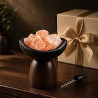 Diffuseur d'arômes en pierre de cristal naturel, ensemble bol d'huile essentielle en sel rose brut, base en bois, sans flamme, sans électricité, pour maison, bureau, voiture