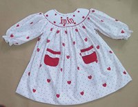 Robe à manches longues pour filles, en tissu blanc avec cœur rouge brodé à la main, tenue de la Saint-Valentin pour tout-petits avec poches