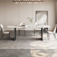 Table de salle à manger en pierre frittée, meuble de restaurant de villa de style minimaliste moderne pieds en acier inoxydable table à manger