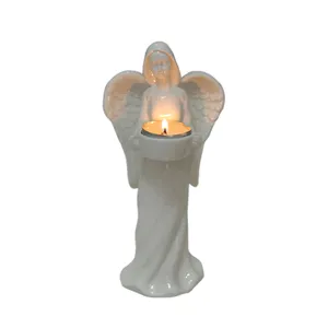 التماثيل الملائكة القابضة T ضوء ، الملاك الأبيض السيراميك حامل شمعة مصباح الشاي عيد الميلاد الديكور المورد - Product Image 1