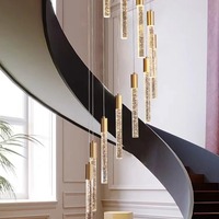 Lustre d'escalier duplex en cristal LED Nouvelle lumière Luxe Villa Long Lustre Loft Appartement Escalier en colimaçon Éclairage