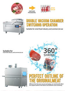 Machine d'emballage sous vide à deux chambres + tunnel de rétraction à eau chaude, pouvant être associée à une ligne de convoyage, pour la viande <span class=keywords><strong>Wagyu</strong></span> australienne et japonaise de haute qualité - Product Image 2