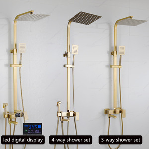 Digital Display Shower Head Set Rectangle Thermostatic Rain Shower Wall <b>Mounted</b> Bathroom Shower With Temperature Control - Product Image 4
