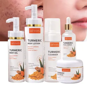 Private Label Hot Sale Facial Tumeric Skincare Set Anti Acne Whitening Anti Aging Organic Beauty Turmeric Korean Skin Care Set