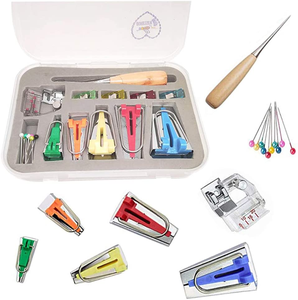 Bias Tape Makers Kit Với May Awl Bead Needles Điều Chỉnh Binder Clip Gỗ Awl Foot Press Thực Tế Bias Tape Maker Set