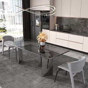 High Quality Modern Design 6 Chairs <strong>Dining</strong> <strong>Table</strong> Stainless Steel and Glass Set <strong>Dining</strong> Room Glass Top <strong>Dining</strong> <strong>Table</strong> Garden <strong>Table</strong> - Product Image 3