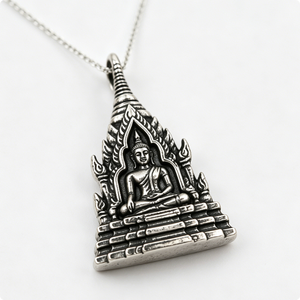 Colgante de Buda de Aleación de Zinc Plateado con Diseño de Templo para Oración, Temática Budista, Artesanía Fundida - Product Image 2