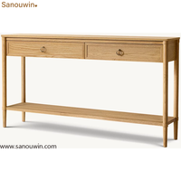 Console moderne en bois massif avec tiroirs et étagère de rangement inférieure, design cannelé pour entrée et couloir