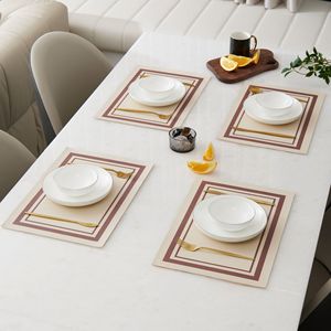 Minimalist Printed Double Frame PVC Heat Insulating Placemat <b>Square</b> Oil Proof <b>Table</b> Protector Bowl Mat Milk <b>Coffee</b> Color - Product Image 1