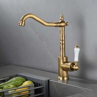 Robinet de cuisine antique, Mitigeur de cuisine en laiton, Robinet de lavabo rétro 360° °   Mitigeur d'eau chaude et froide rotatif (laiton antique)