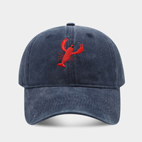 Casquette de baseball brodée homard, style vintage délavé, réglable, unisexe, pour l'extérieur, protection solaire, vente en gros