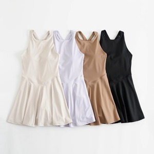 Vente chaude solide femmes beauté dos léger sans manches danse Tennis jupe avec court Fitness Yoga Tennis jupe - Product Image 1