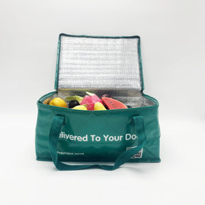 Bolsa térmica tejida con aislamiento de logotipo personalizado para comida, <span class=keywords><strong>supermercado</strong></span>, entrega de comestibles, patrón impreso, uso en la playa, bolsa de almuerzo promocional - Product Image 1