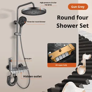 All-Copper Modern Exposed Hot/Cold Mixer <strong>Valve</strong> <strong>Shower</strong> Set Slide <strong>Bar</strong> Wall Mount Jet Spray Household <strong>Shower</strong> Faucet Head Unit - Product Image 5