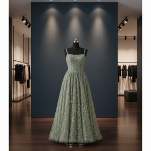 Vestido de Noche de Organza con Elegante Trabajo de Cristal Hecho a Mano, Vestido de Diseñador para Mujer, Ideal para Invitadas de Boda y Fiestas de Cóctel - Product Image 1