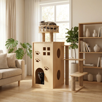 Grande maison pour chat en bois avec escalier |   Plateforme en 3 étapes |   Tour panoramique ronde |   Poteaux en sisal |   Condo à découpe en forme de patte |   Vente en gros OEM