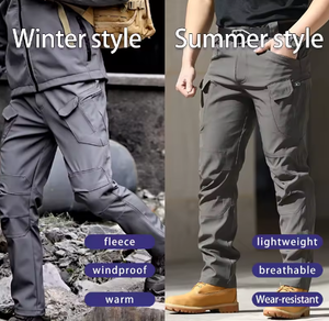 กางเกงคาร์โก้ผู้ชายแบบกันน้ำ ผ้าซอฟต์เชลล์ สำหรับกิจกรรมกลางแจ้ง ปีนเขา ทำงาน  บุขนแกะสำหรับฤดูหนาว มีหลายกระเป๋า พร้อมโลโก้สั่งทำได้ - Product Image 2