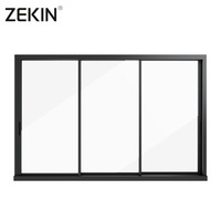 Porte patio coulissante insonorisée ZEKIN au design moderne, en verre trempé double, noir, pour salon