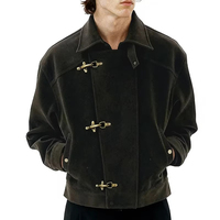 Veste en daim rétro de luxe pour homme, de haute qualité, avec logo personnalisé, vintage, asymétrique, avec boucle de pompier, épaisse, pour l'hiver
