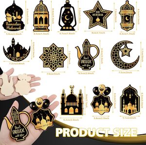 36 pièces d'ornements en bois pour le Ramadan, décorations murales pour la fête <span class=keywords><strong>de</strong></span> l'Eid, ornements suspendus en bois en forme <span class=keywords><strong>de</strong></span> lune et d'étoile - Product Image 5