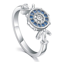 Bijoux fantaisie Bague d'ancre de bateau en zircon bleu plaqué rhodium en argent sterling 925