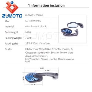 Espejos retrovisores universales para motocicleta Harley, Yamaha, <span class=keywords><strong>Suzuki</strong></span>, Kawasaki, Cruiser, Scooter, 8mm y 10mm - Product Image 6