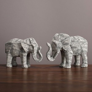 <b>Elephant</b> Figurine Resin Printed 2Pcs Feng Shui <b>Decor</b> For Home Office Entryway - Product Image 1