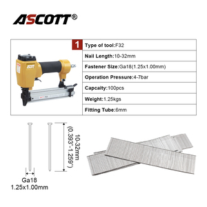 Cloueuse pneumatique compacte ASCOTT F32 18GA pour travaux industriels et de bricolage, outils de clouage pour meubles, cloueuse droite à <span class=keywords><strong>air</strong></span> <span class=keywords><strong>comprimé</strong></span> - Product Image 2