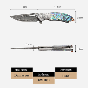 سكين جيب محفور من Bochen Damascus EDC هدية بمقبض خشبي من خشب الأبنوس ، سكين قابل للطي ، سكين ذكرى سنوية لزوج وأب للزفاف - Product Image 2