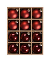 Boules de Noël Traditionnelles Brillantes et Mattes en Verre, Lot de 9 Pièces, Couleurs Rouge, Noir, Blanc, Or, Décorations Suspendues Floquées