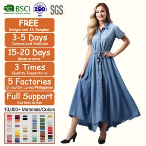 2023 Mới Thời Trang Cộng Với Kích Thước Womens Dresses Quần Áo Thoải Mái Làm Mát Dài Denim Ăn Mặc Giản Dị Mùa Hè Cho Phụ Nữ