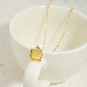 Collar y colgantes de acero inoxidable Chapado <span class=keywords><strong>en</strong></span> oro de 18 quilates Cubo de azúcar <span class=keywords><strong>Chocolate</strong></span> Joyas cuadradas - Product Image 2